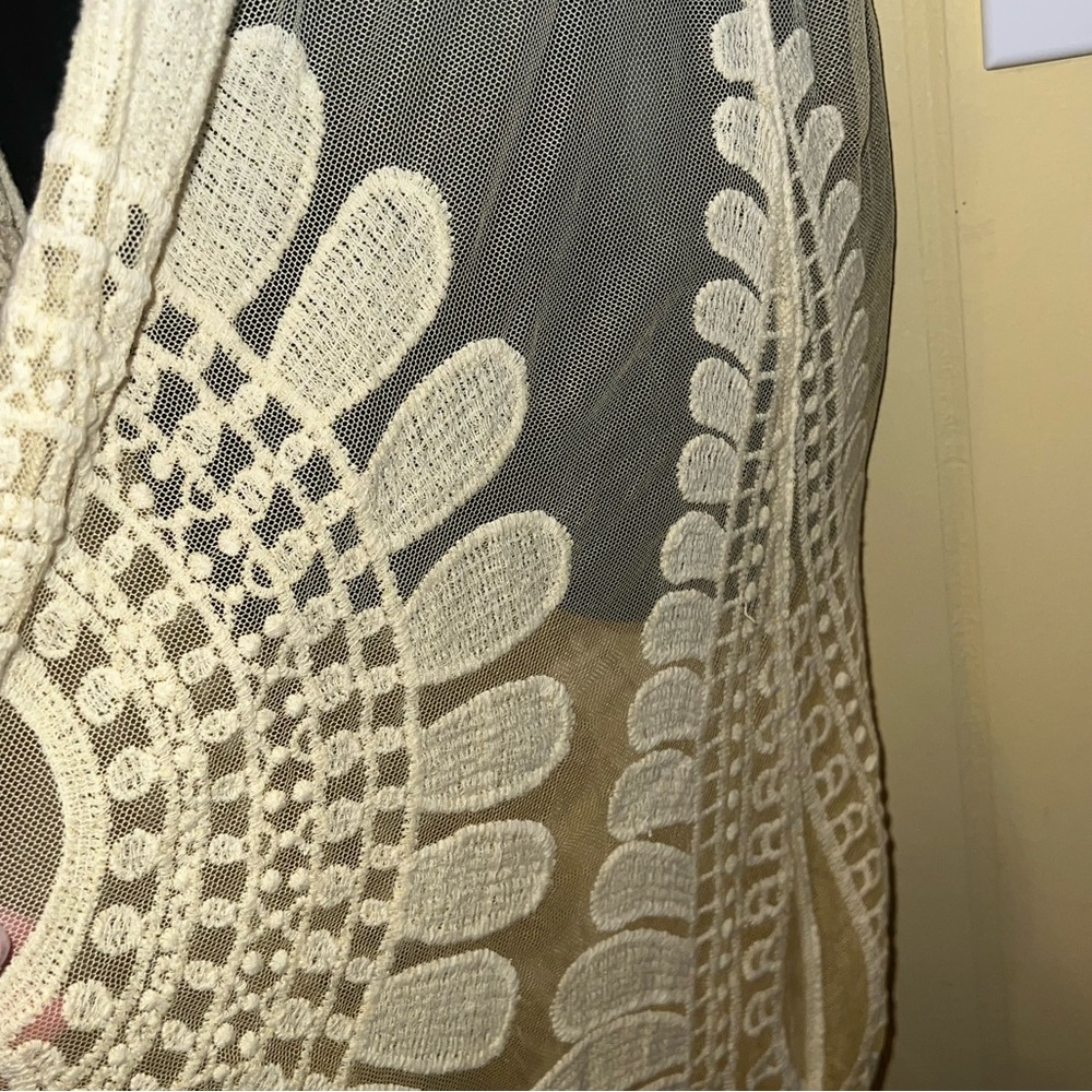Yellow Lace Duster White Sheer Ombre Flowy Boho Fairy Cottagecore Kimono Size L - Picture 5 of 11